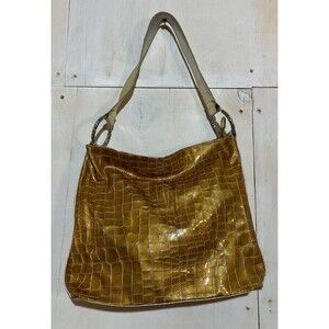Brighton Yellow Gold Leather Crocodile Texture Shoulder Bag Tote Y2K Charm